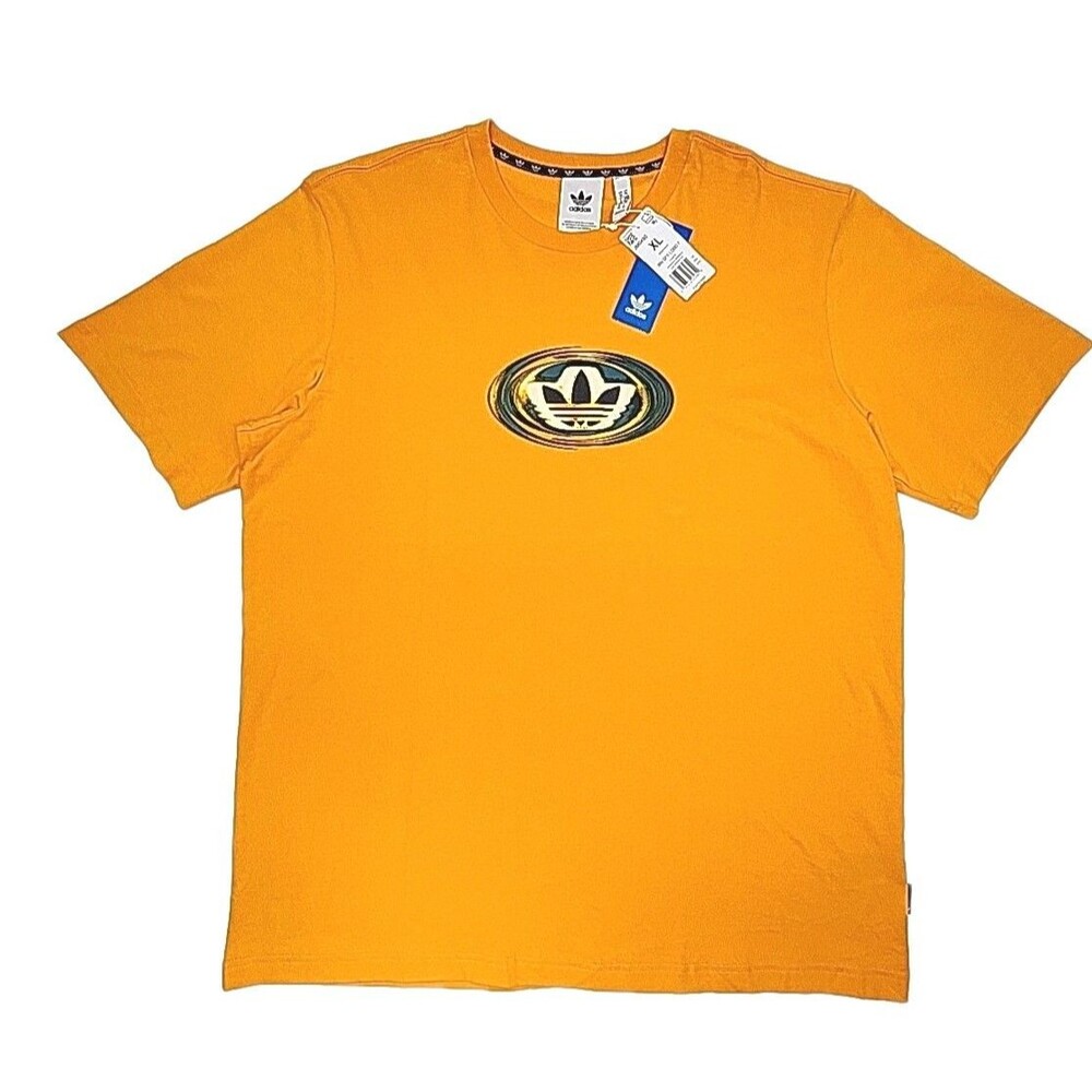 Adidas T-Shirt 90s GFX Logo Graphic Tee Orange Men Sz XL Cotton Short Sleeve NEW